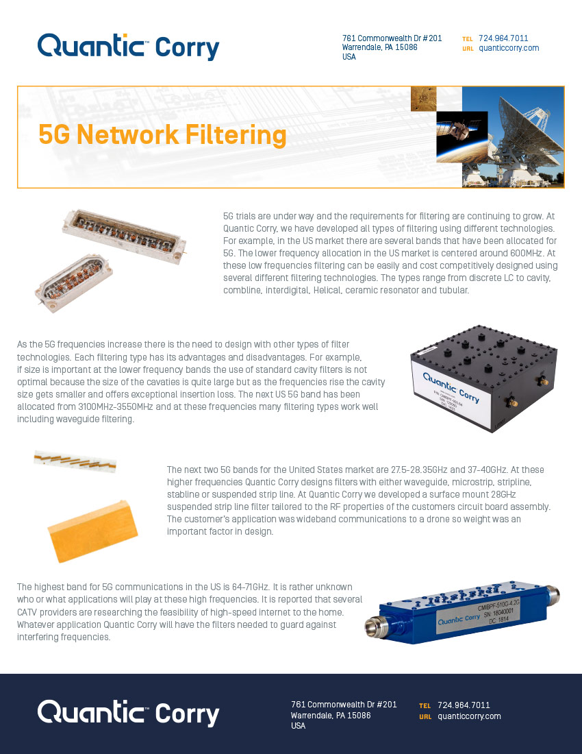 Quantic Corry 5G Network Filtering Brochure